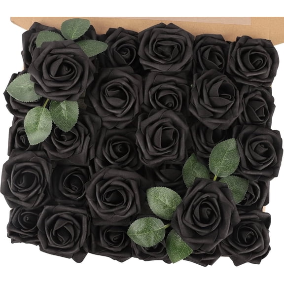 Black Roses Artificial Flowers 30PCS Flowers with Stem Foam Roses for DIY Wedding Bouquet Gifts Table Centerpieces Party Bridal Shower Home Mothers Day Decorations