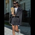 thumbnail image 4 of Conjunto de 2 Piezas para Mujer, Chaqueta y Falda Corta, Cuello de Solapa, Informal, Larga, Botones, para Oficina, Otoño Negro S, 4 of 10