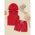 thumbnail image 3 of Musuos Baby Boy Summer 2 Piece Outfits 6 12 18 24M 3Y Star Print Sleeveless Hooded Tank Tops and Elastic Shorts Set Toddler Casual Clothes, 3 of 10