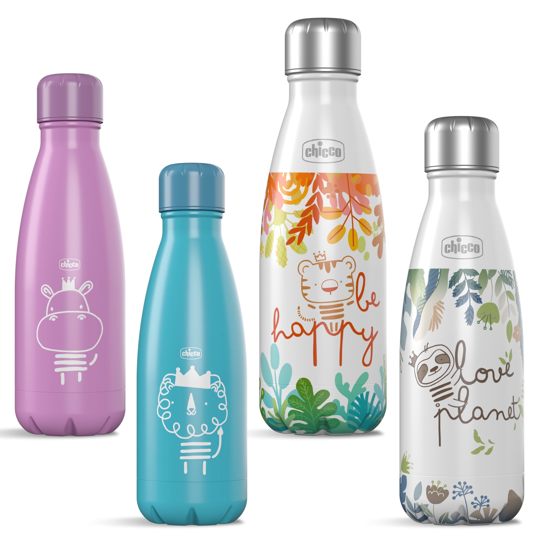 Chicco Stainless Steel Double Wall Vacuum Insulated Water Bottle, 4yr+ - Sloth, New