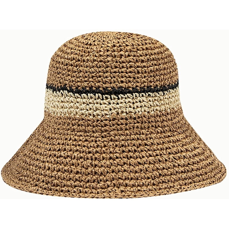 CoCopeaunts Women Beach Hat Straw Braided Stripe Fisherman 