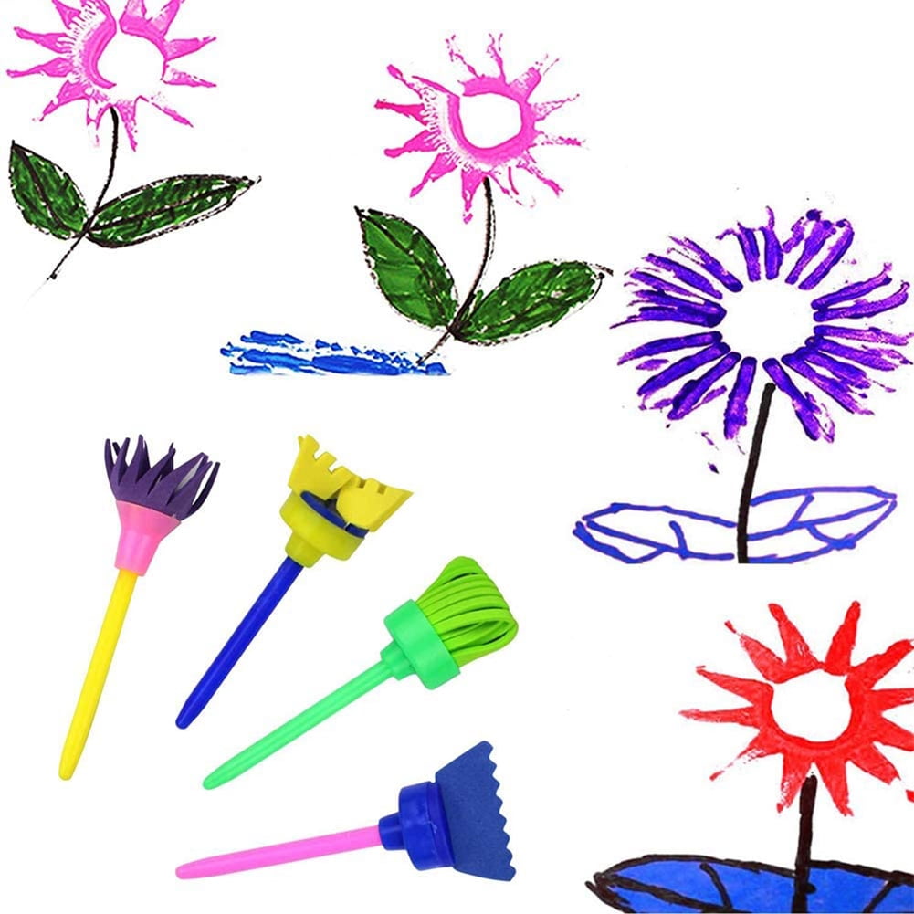 Sisenny Paint Sponges for Kids 27PCS Painting Brushes Kit for Toddlers Early DIY Learning Include Foam Brushes Art Crafts Sponge Brush Flower Pattern Brush