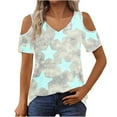 thumbnail image 2 of Puntoco Liquidación de blusas cortas para mujer, blusas estampadas para mujer, blusas de manga corta con escote en V y hombros descubiertos, blusas de moda, 2 of 5