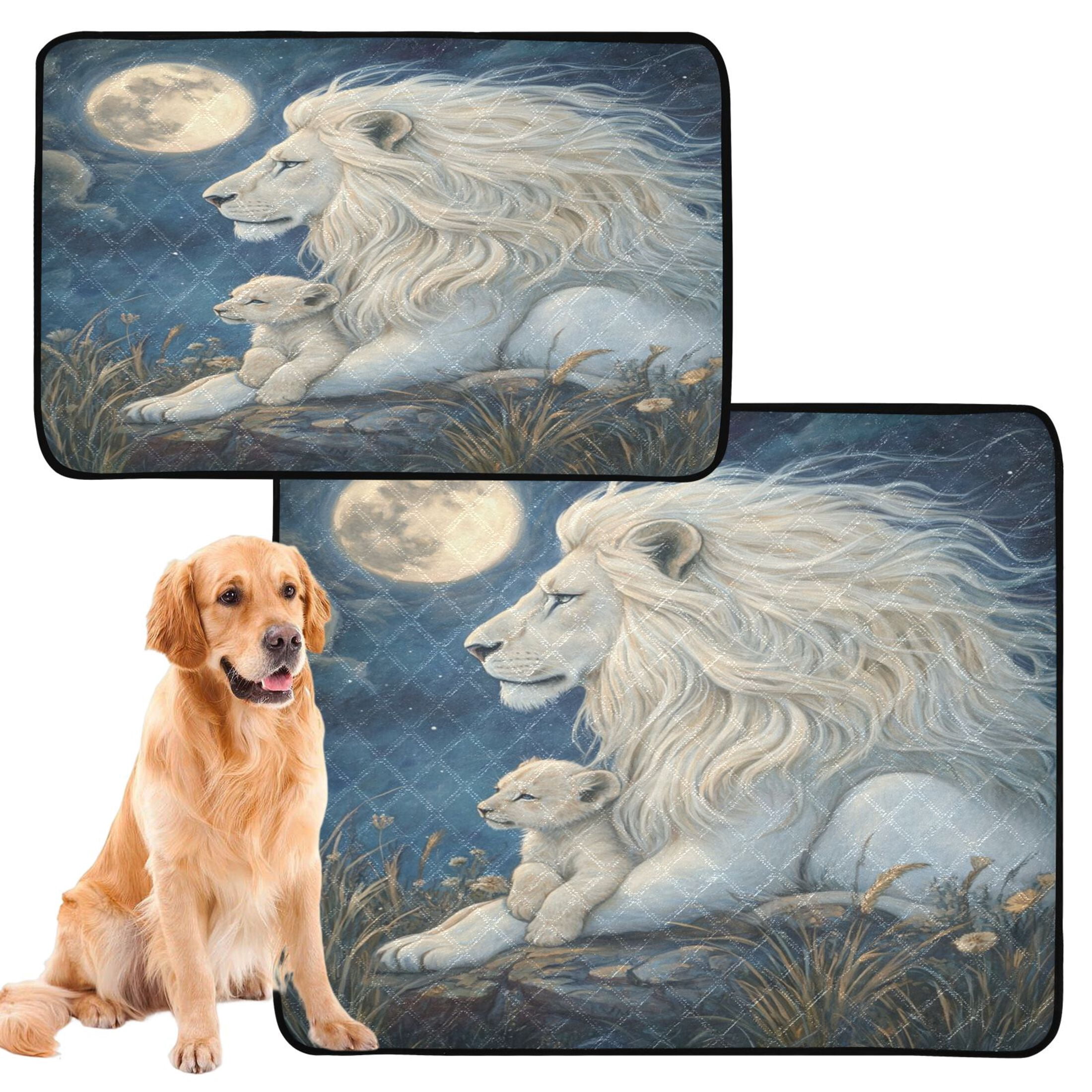 Qxltty White Maned Lion Cat litter Pads Pet Set of 3 Diaper Mats Center Anti-leakage Layer Absorbent Soft and Comfortable