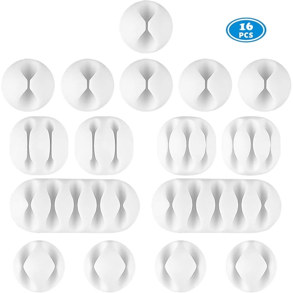 NimJoy 16 Pack Cable Clips Holiday Wires Organizer Adhesive Cord Holders Management, 34 Slots White