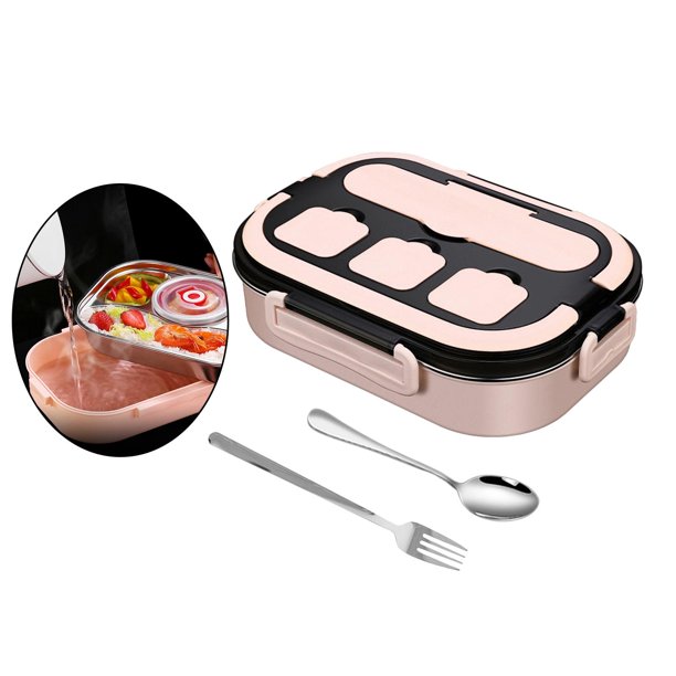 Contenedores de comida de acero inoxidable Fiambrera Bento de metal a prueba de con asa para niños y adultos para almuerzos escolares de trabajo Rosado Soledad contenedor de almuerzo