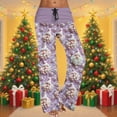 thumbnail image 2 of Christmas Lounge Pants For Women Comfy Wide Leg Trouser Casual Mid Rise Drawstring Pants Purple M, 2 of 6