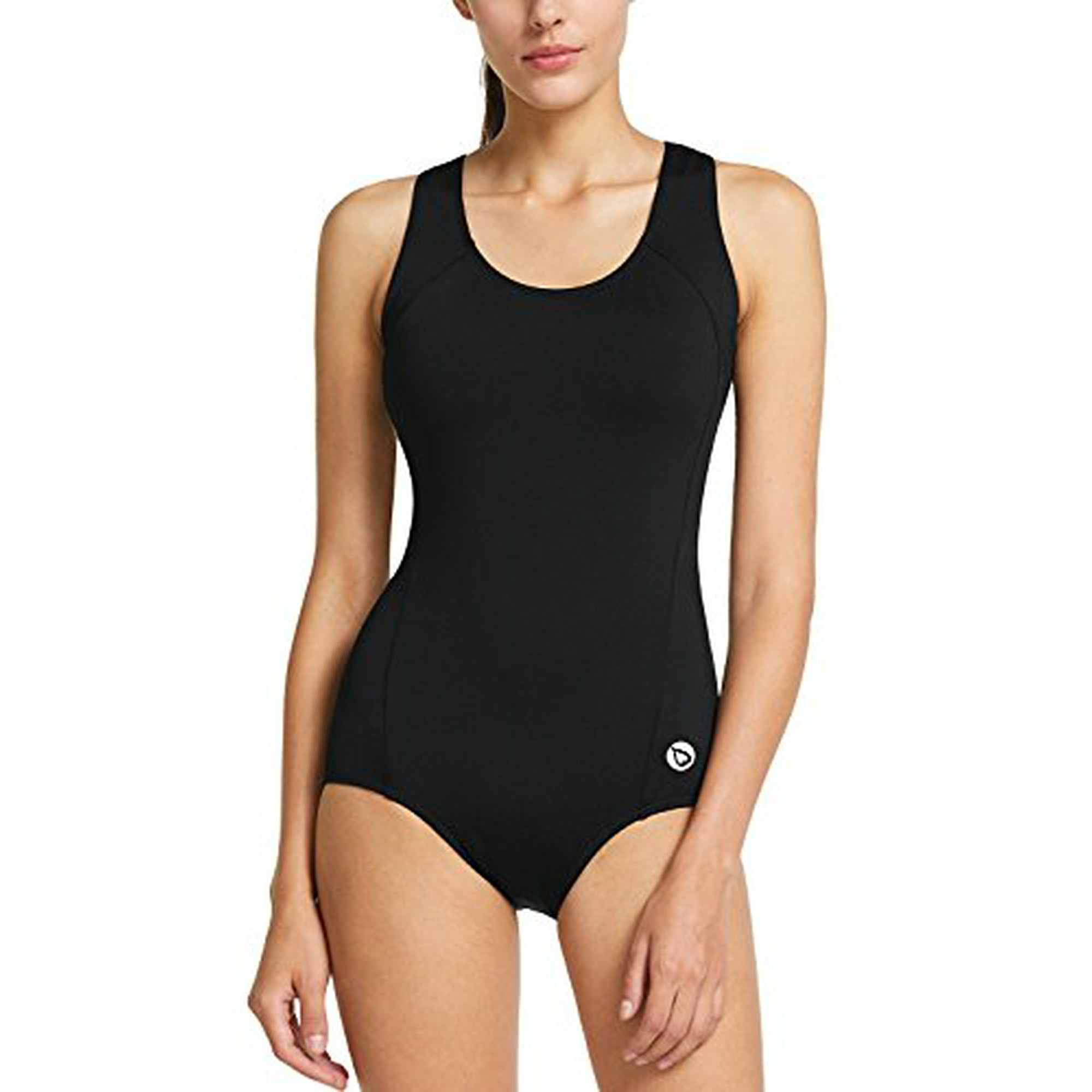 BALEAF Women s Conservative Athletic Racerback One Piece Training Swimsuit Swimwear Bathing Suit Black 38 Walmart