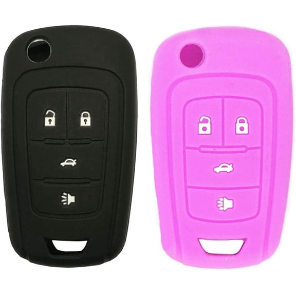 2Pcs Soft Silicone Keyless Entry Flip Key Holder Fob Cover Case Remote Protector Bag Jacket for Chevrolet Camaro Cruze Chevy Equinox Sonic Terrain Key Fob, Black/Purple