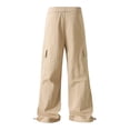 thumbnail image 5 of Men's Cargo Pants Wide Leg Loose Fit Casual Pants Elastic Waist Drawstring Sweatpants with Pockets Khaki XXXL, 5 of 5