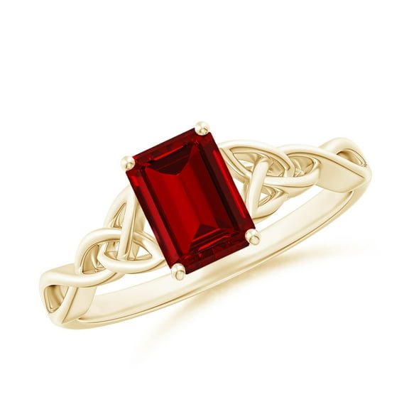 ANGARA Lab Grown 1 Ct Emerald-Cut Ruby Celtic Knot Engagement Ring for Women in 14K Yellow Gold (Size-7x5mm) | July Birthstone, Birthday, Anniversary, Jewelry Gift for Women | Lab-Grown Ruby Ring