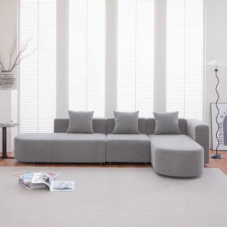 Modern L shape bouclé sofa with curved seat (220×80×75cm)