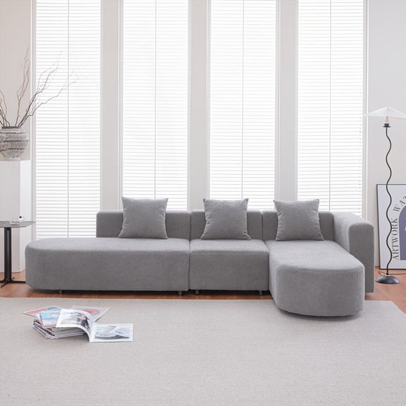Modern L shape bouclé sofa with curved seat (220×80×75cm)
