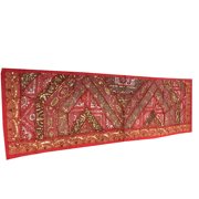 Mogul Vintage Sari Table Runner Red Zari Sequin Embroidery Wedding Table Runner 70x22