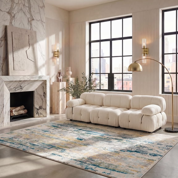 SAFAVIEH Madison Marais Distressed Abstract Area Rug, Beige/Olive, 8' x 10'