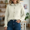 thumbnail image 2 of Cardigan For Women Loose Knit Sweater With Flounce Hem And High Neck Collar For Elegant Fashion Lightweight Outwear Coats, 2 of 5