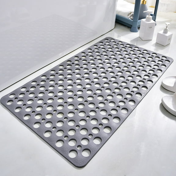 Nonslip Bathtub Mat Extra Soft TPE Bath Mat for Kids, Machine Washable Bathroom Shower Mat with Suction Cups and Drain Holes Essential Bathroom Accessories 29.5L x 17W Inches (Grey)
