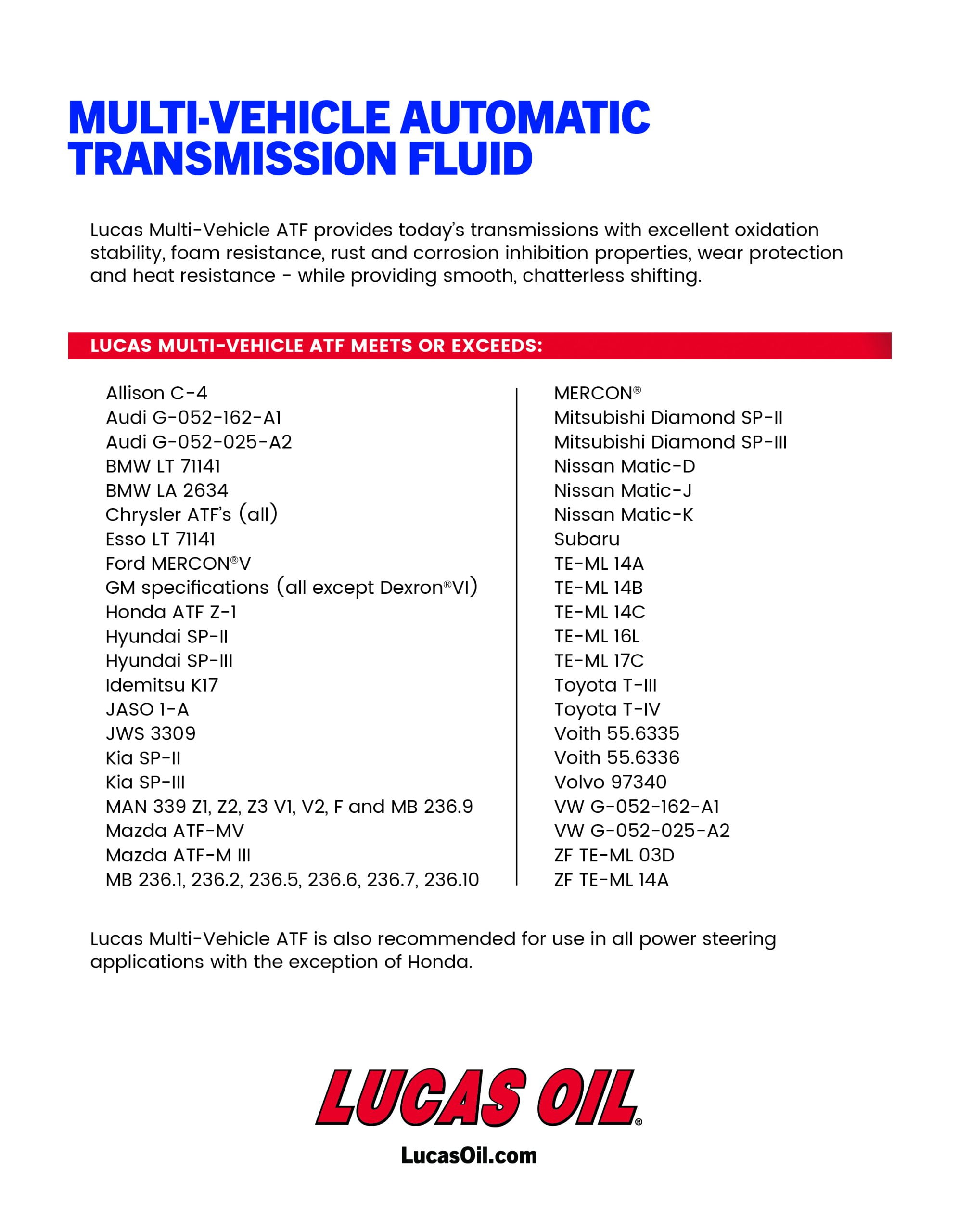 Lucas Oil Full Synthetic Multi-Vehicle ATF Automatic Transmission Fluid 32 ounce