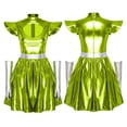 thumbnail image 3 of iiniim Womens Metallic Shiny Space Suit Flight Skater Dress with Gloves Outfit Alien Robot Green L, 3 of 7