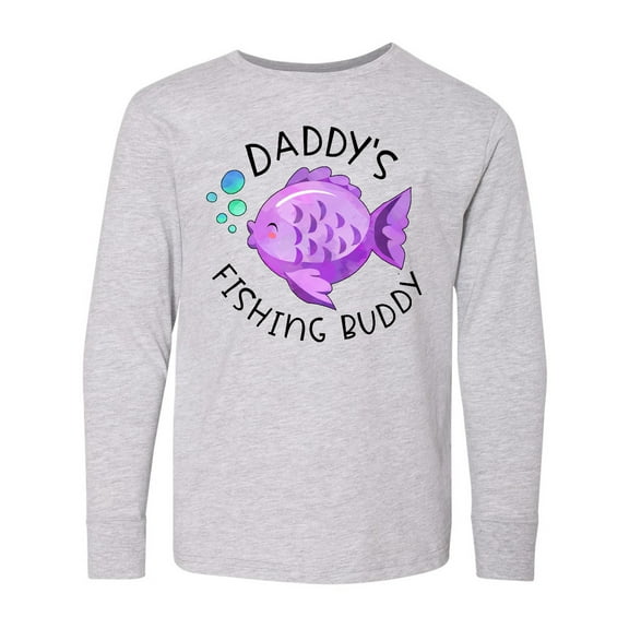 Inktastic Daddy's Fishing Buddy with Cute Purple Fish Long Sleeve Youth T-Shirt