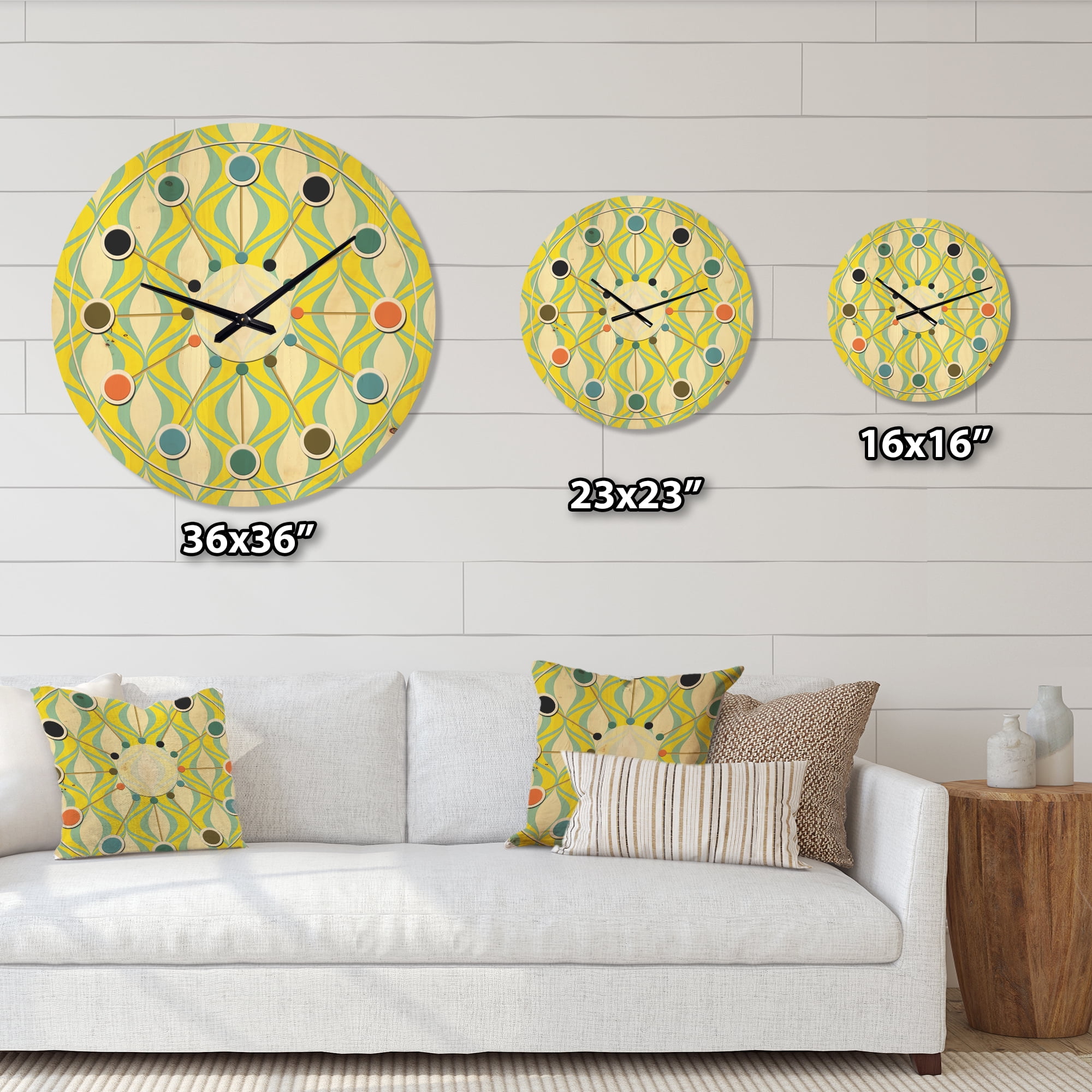 Designart 'Abstract Retro Geometrical Design Pattern III' Mid-Century Modern Wood Wall Clock