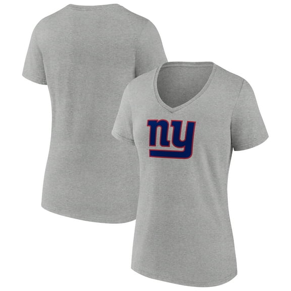 Women's Heather Gray New York Giants Primary Team Logo V-Neck T-Shirt