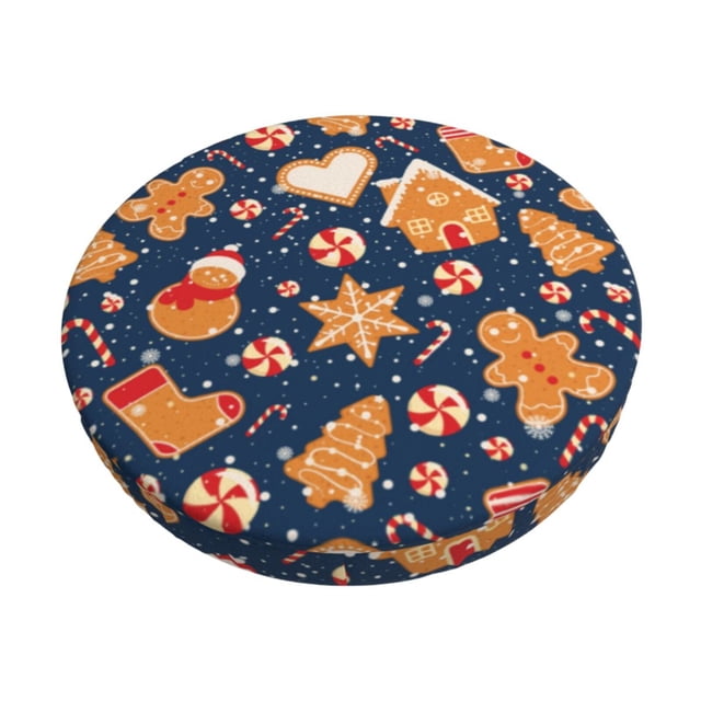 Disketp Gingerbread Delights Funda Redonda para Taburete, Funda de Cojín para Silla de Bar Suave y Elástica-13 inch