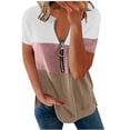 thumbnail image 2 of ICHUANYI Clearance Women's Fashion Casual Patchwork V-Neck Loose Short Sleeve T-shirt Pullover Tops(Khaki, S) Ichuanyi Ichuanyi, 2 of 5