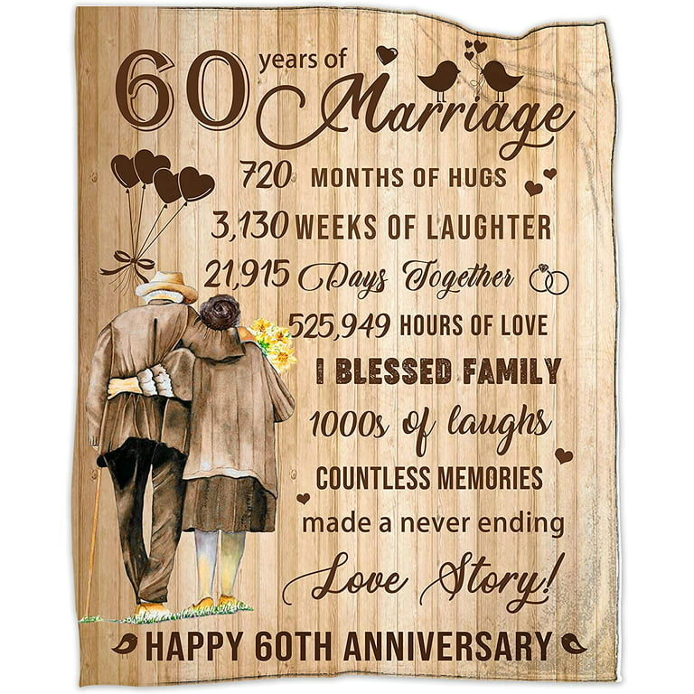 60th Wedding Anniversary Blanket Gift, 60th Marriage Anniversary Blanket  Gift for Parents Wife Husband 50x60 Throw Blanket 