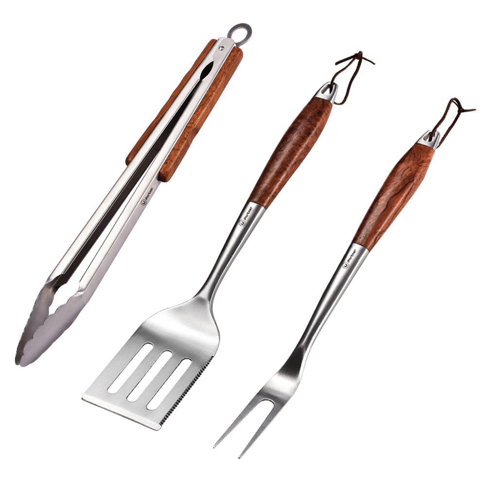 Grilling Barbecue Tool Set 3Piece Portable Utensil Kit Include BBQ Spatula Tongs & Fork w