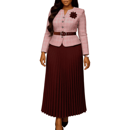 AURA Women Blazer and Long Dress Set Belted Elegant Suit Winter S-XXXL Commuter Outfit