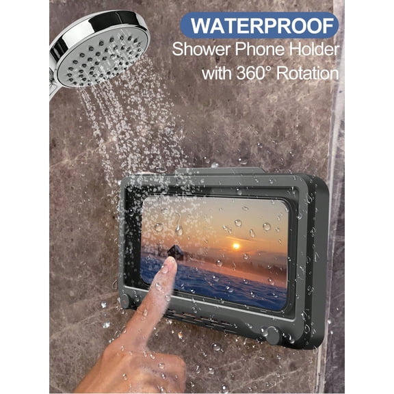 1PC 360° Rotatable Waterproof Shower Phone Holder, Adjustable Angle, Anti-Fog Touch Screen Box For Bathroom, Kitchen, Mirror, Bathtub, No Drilling Wall-Mounted Storage Case For 4