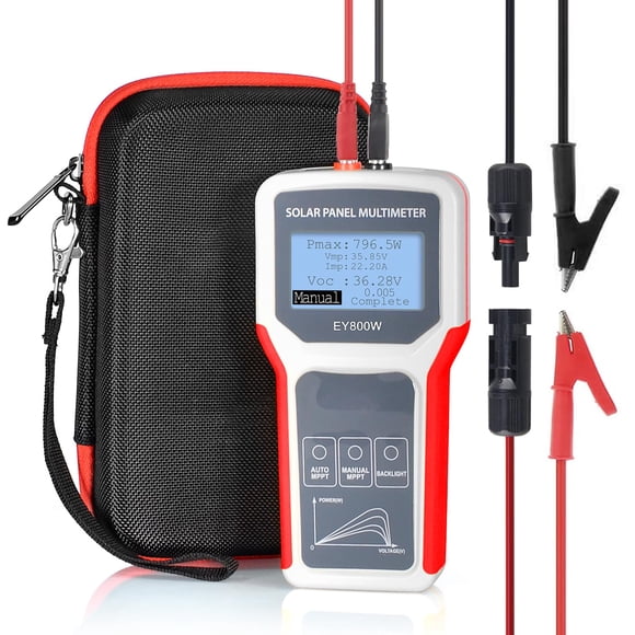 Solar Panel Power Meter 800W, Handheld PV Panel Multimeter Monitor MPPT Watt Voltage Amp with Clear Backlit LCD Display, Solar Power Tester w/ MC4 Connector and Alli