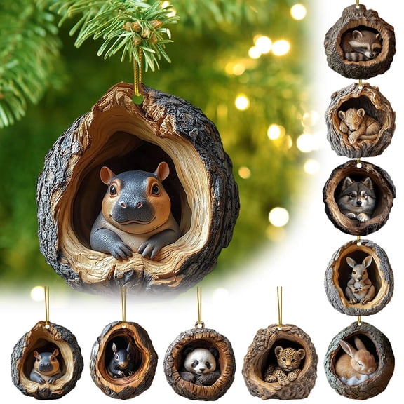 Woodland Animals Oval Acrylic Christmas Ornament Hanging Tree Decor Gift Box for Home Holiday Forest Theme Decorations Best Value Finds & Budget-Friendly Offers