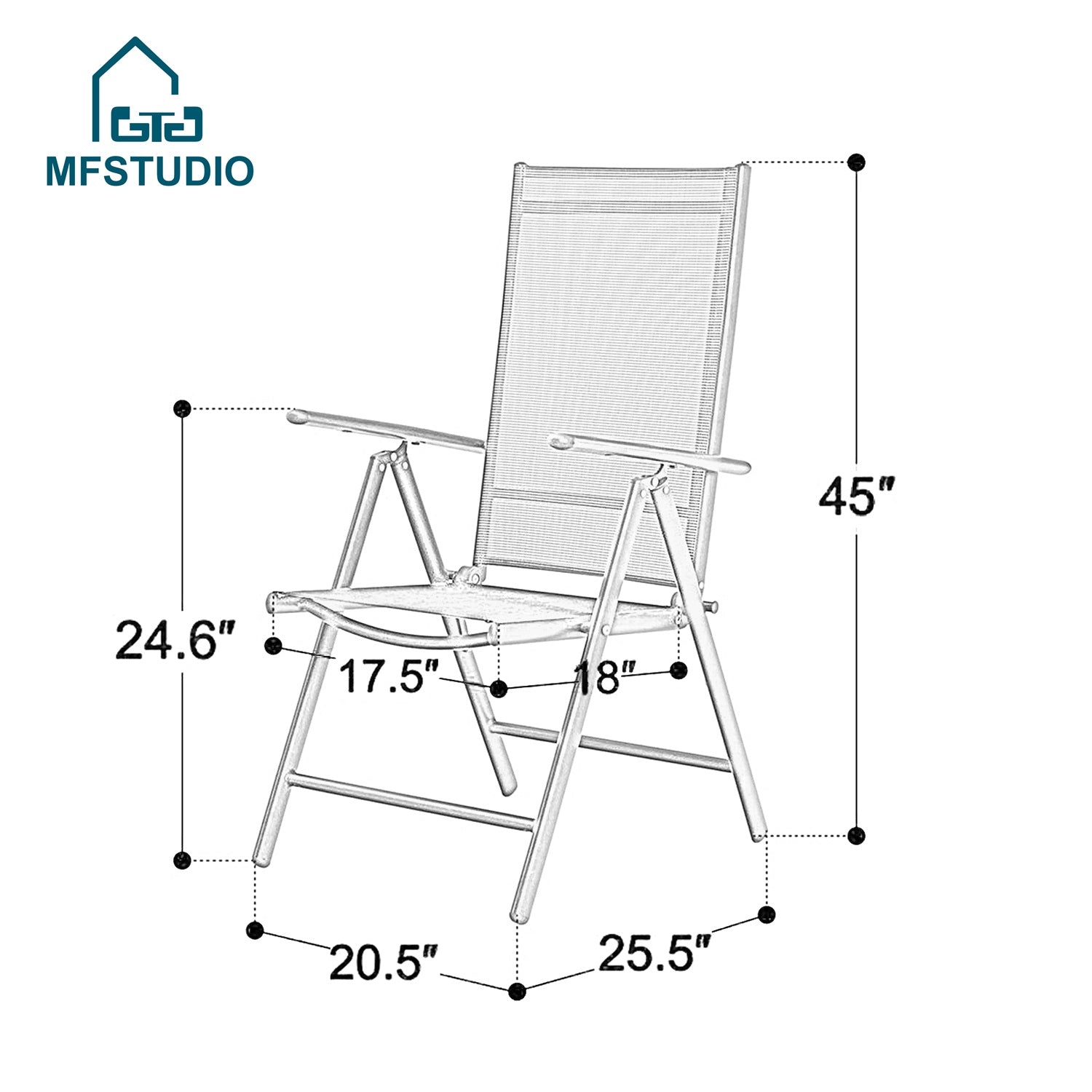 MF Studio 2-Piece Aluminum Outdoor Patio Folding Chairs with Textilene Seat, Black - image 3 of 10