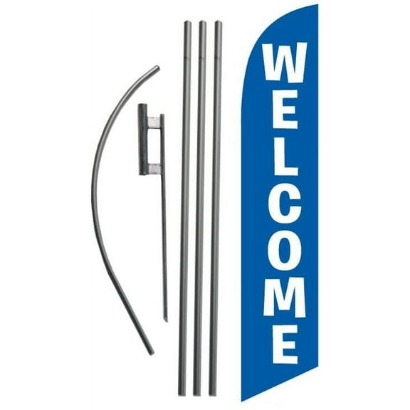FFN Welcome Feather Flag Kit with Ground Stake 15 foot Blue Welcome Sign Set FFN5535