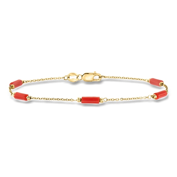 Ross-Simons Italian Red Coral Bead Station Bracelet in 18kt Yellow Gold, Women's, Adult