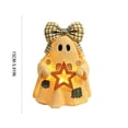 thumbnail image 3 of Voglyf Light Up Bow Ghost Figurine, 5.9" Wooden-Look Halloween Skeleton Decoration with Warm LED Lantern, Cute Spooky Collectible Statue for Indoor Tabletop, Mantel, Desk and Party Decor, 3 of 7