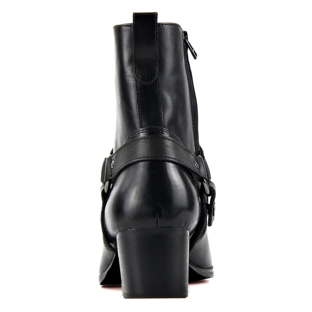 OSSTONE Men's Leather Chukka Boots - Designer Dress Boots With Zipper & Heel (VF1088) - Black