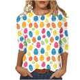 thumbnail image 2 of Women's Plus Size Easter Shirts Graphic Print 3/4 Sleeve Round Neck Loose T-Shirt Spring Casual Wear, 2 of 5