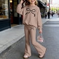 thumbnail image 2 of XEGLSBU Girls Valentines Day Outfit Size 8 Girls Long Sleeve Round Neck Top with Flare Pants Bow Print Casual Outfit for Kids Khaki Size 3-4 Years, 2 of 4