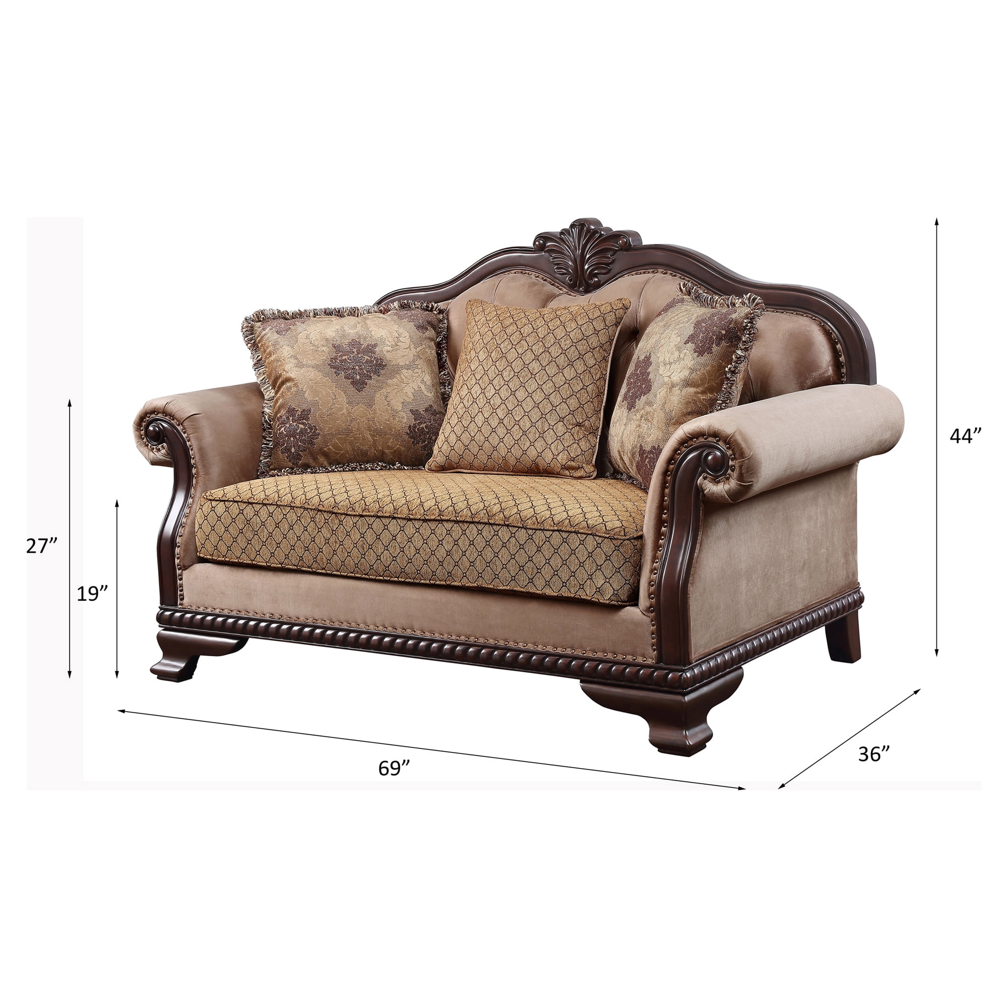 Acme Chateau De Ville Loveseat with 3 Pillows in Espresso