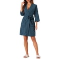thumbnail image 1 of Bata de baño de waffle para mujer INSPIRE CHIC, suave de chenilla, kimono, spa y baño, longitud media, color azul marino, 1 of 6