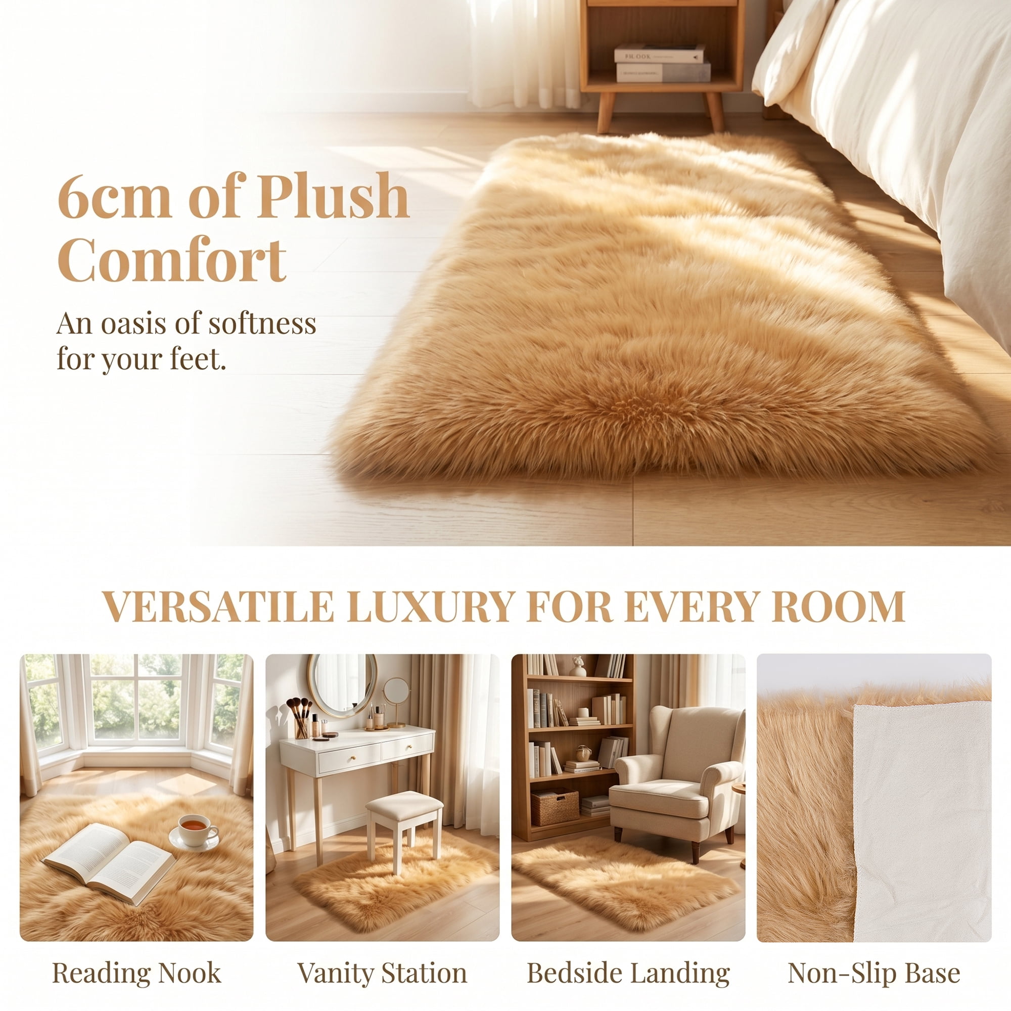 Unique Bargains Shaggy Area Rug Ultra Soft Fluffy Non Slip Fuzzy Carpet 35" x 24" Khaki