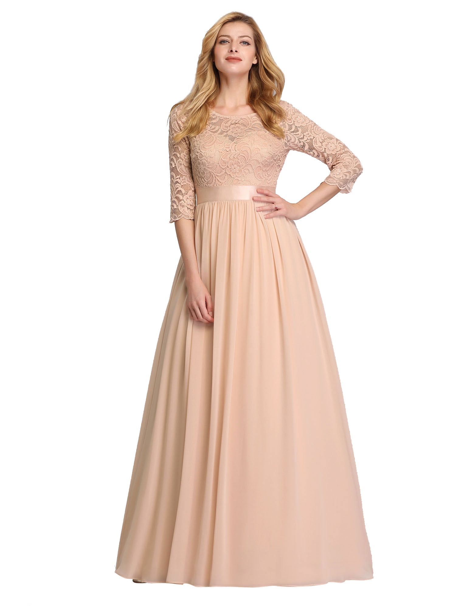 Ever-pretty - Ever-Pretty Womens Floral Lace Long Bridesmaid Dresses for Women 74123 Blush US4