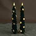 thumbnail image 4 of XINAOBAOLUO 2 PCS Christmas Tree Candles with Star Lights, Wax Flameless Taper Candles Flickering, Green LED Candle Holders Battery Operated for New Year Celebration Holiday Decorations 9.4 Inch, 4 of 4