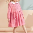 thumbnail image 2 of bbymog Pink Dress for Girls Turndown Long Sleeve Cotton Girls Dresses with Pocket Pink F 7 years, 2 of 7