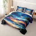 thumbnail image 3 of jejeloiu Tropical Sunset Bed Spread Queen,Beach Palm Print Queen Coverlet Set For Boys,Multicolor,3pcs, 3 of 7