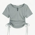 thumbnail image 5 of Shirts for Women Plus Size Short-sleeved Pleated V-neck Solid-color Casual T-shirt Gray L, 5 of 5