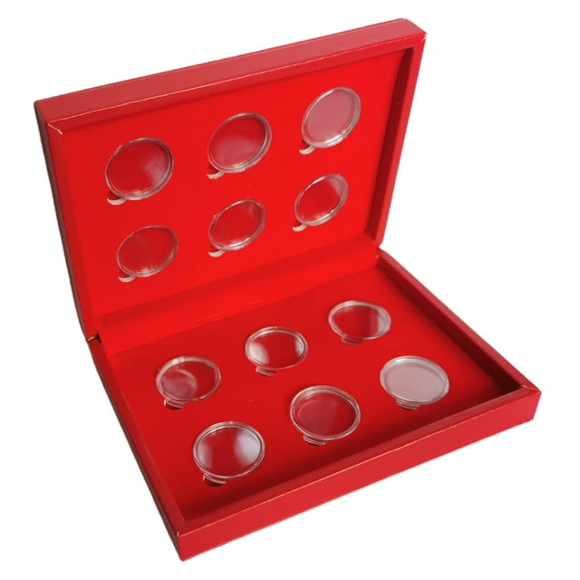 Caja de presentación de monedas de de material cuero con cubierta protectora de 12 cajas de monedas para